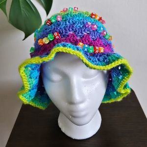 Hand Crocheted Millennial Slang Bucket Hat